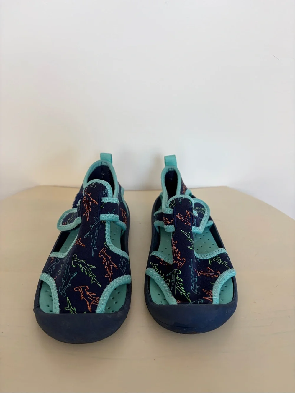 OshKosh B'gosh Navy & Teal Shark-Print Kids Water Shoes